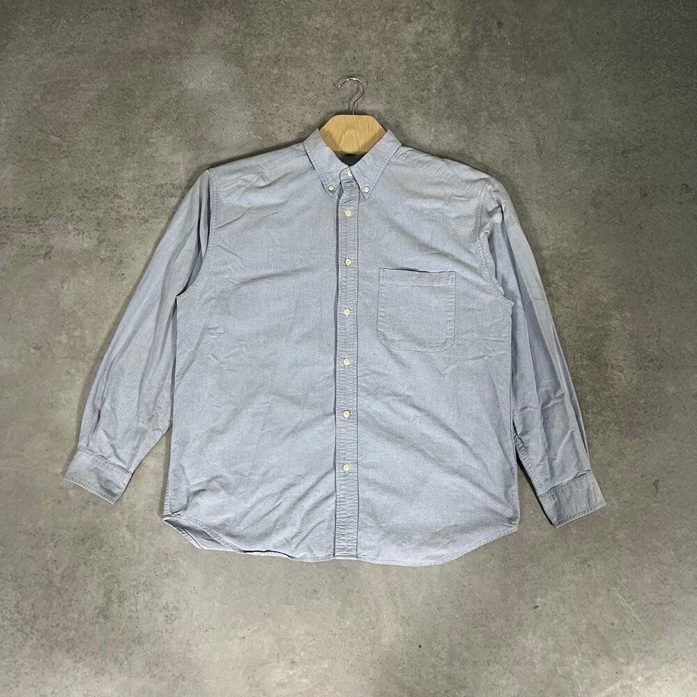 Eddie Bauer Blue Long Sleeve Men's Medium Plain Shirt Button Down